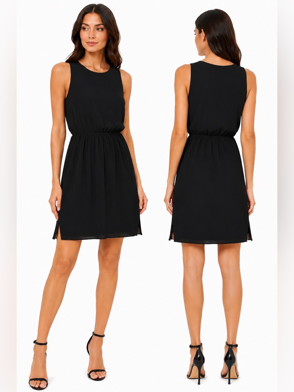Theory Black Sleeveless Pleated Mini Dress